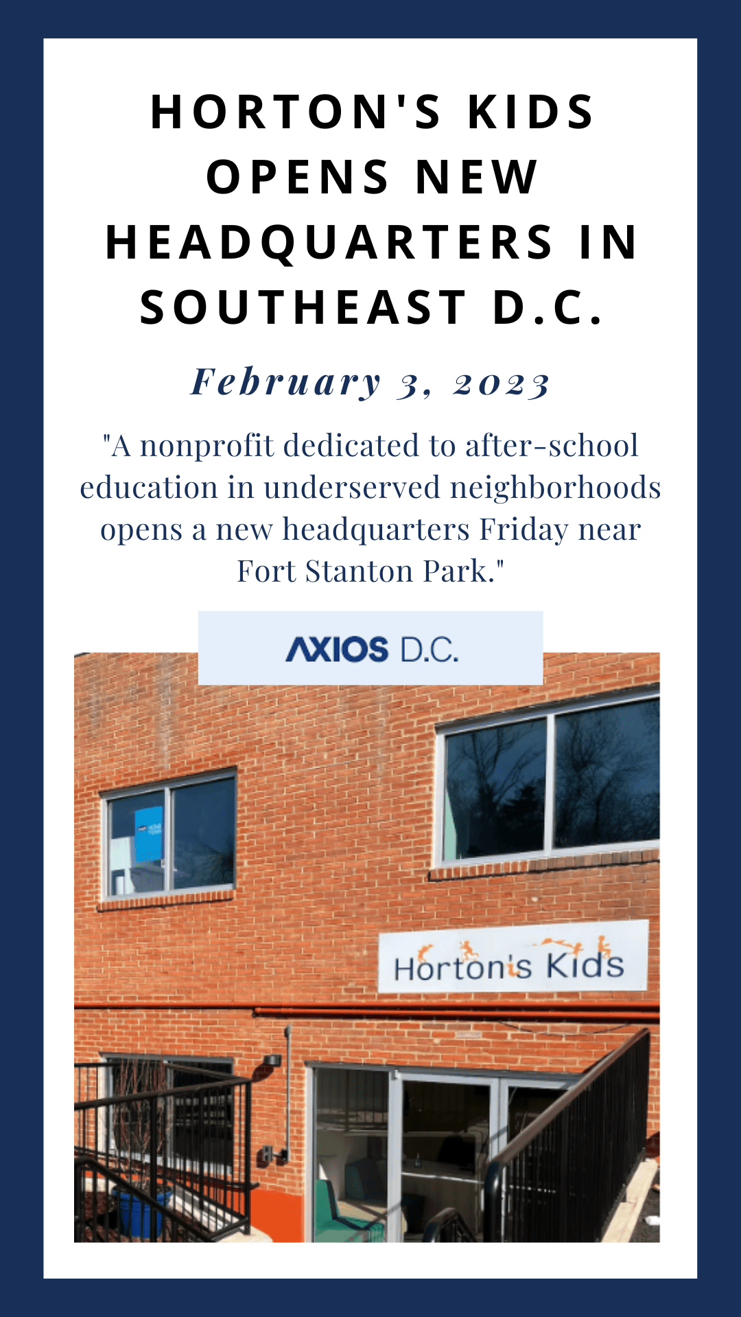 Horton's Kids opens new headquarters in Southeast D.C., February 3, 2023, 