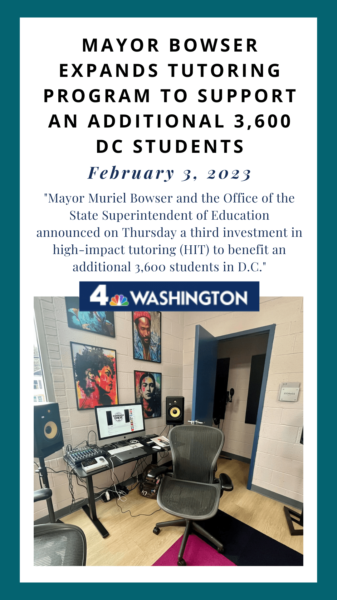 Mayor Bowser Expands Tutoring Program to Support an Additional 3,600 DC Students, February 3, 2023, 